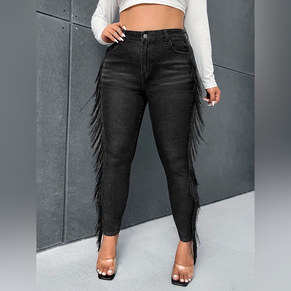 SHEIN Black Skinny Jeans with Fringe size 4XL